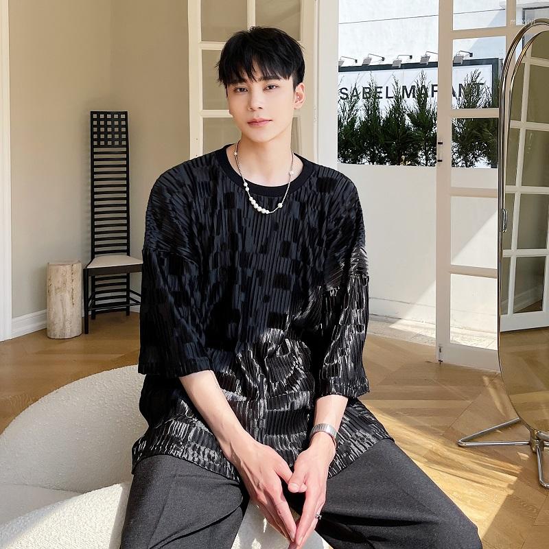 

Men's T Shirts Man Menswear Pleated Fabric Comfortable Loose Casual Short Sleeve T-shirt Male Streetwear Vintage Top Tee, 2378