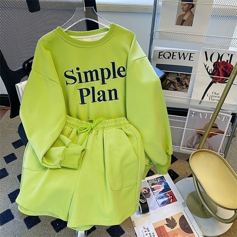 

Womens Two Piece Pants Green Hoodie Shorts Women Two Piece Outfits Letter Embroidered O Neck Casual Tracksuit Female Oversized Sweatshirt Suit 221010