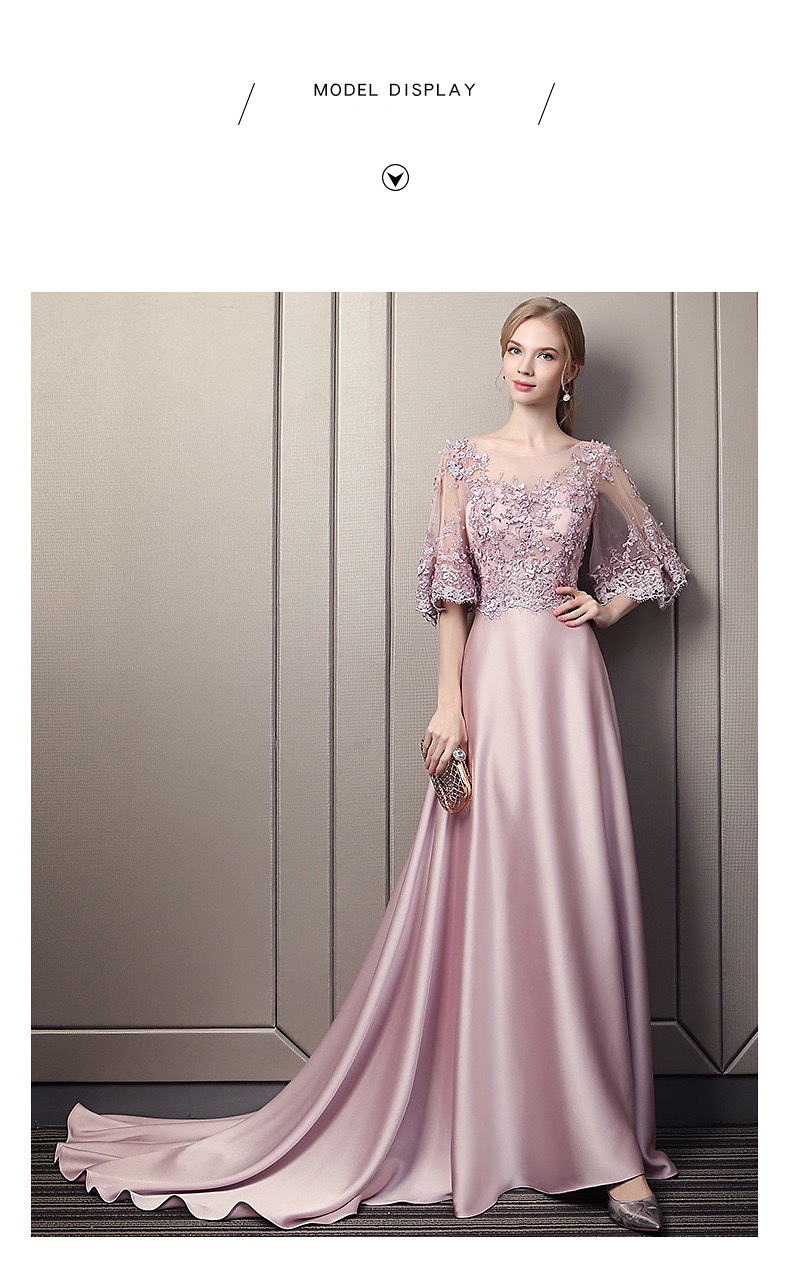 Mère de la mariée Robes à demi-manches Perle Fleur Satin File Une robe de soirée de mariage de mariage officiel de luxe Nouveau