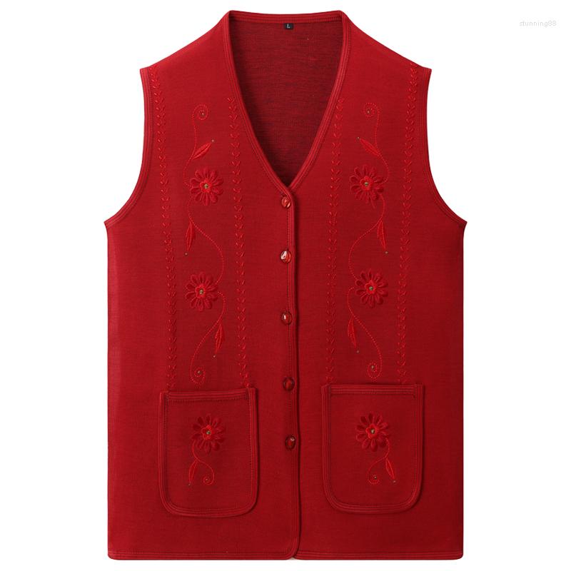 

Women's Vests Woman Sweater Vest Coat 2022 Autumn Middle-Aged Mother V-neck Sleeveless Waistcoat Loose Short Knitted Y451, Red