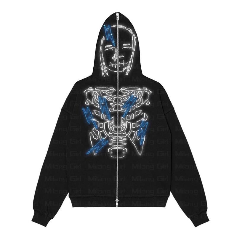 

Women' Hoodies Sweatshirts Zip Men Goth Skeleton Graphics Long Sleeve Sweatshirt Oversized Top Y2K clothes Fashion Sweater 221010, Black
