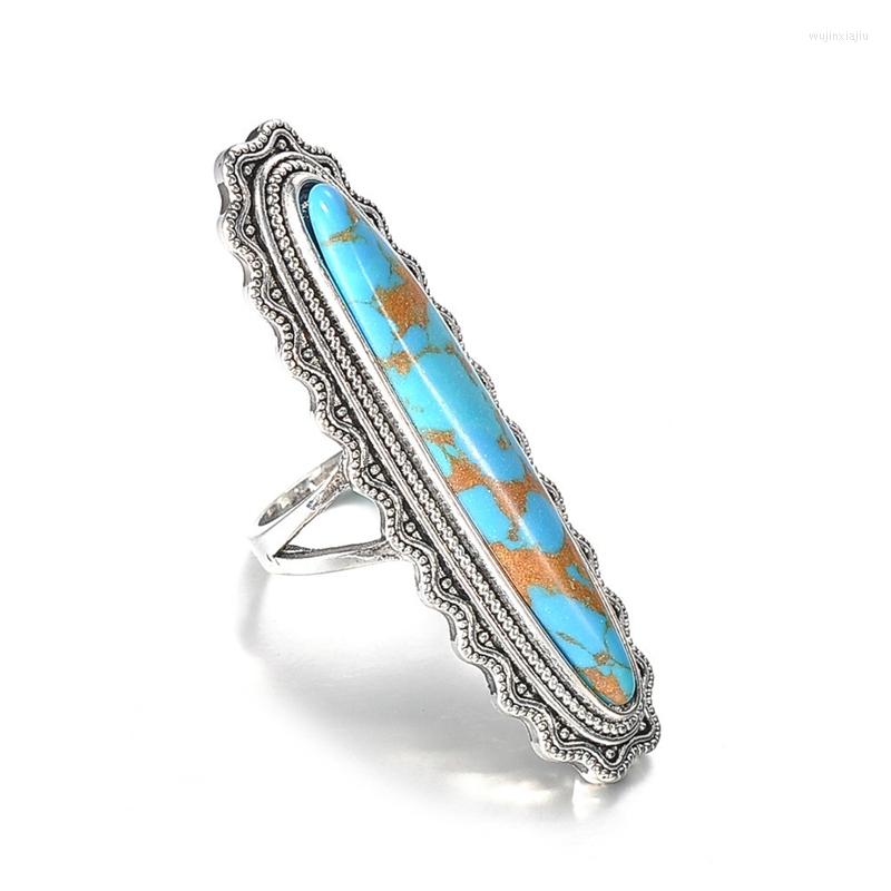 

Wedding Rings Creative Style Turquoise Ladies Mens Big Blue Vintage Finger Jewelry Green