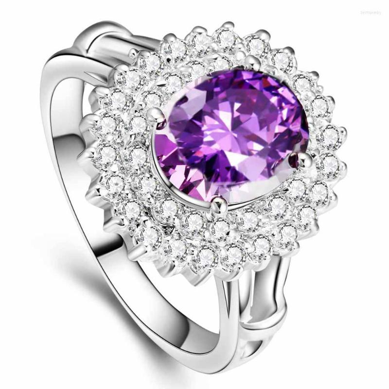 

Wedding Rings YaYI Fashion Women's Jewelry Ring Purple CZ Silver Color Engagement Party Gift