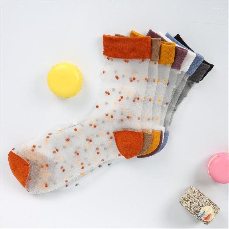 

Women Socks 2 Pairs Sexy Glass Stockings Retro For Polka Dot Printing Stretch Stocking Transparent Thin Breathable EUR 36-40, Black