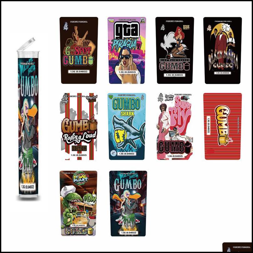 

Packing Bottles Gumbo Plastic Pre Roll Tube Customized Stickers Bottle Smell Proof Shrink Wrap Band Cali Packing Pre-Roll Joint Tubes Dhzbc