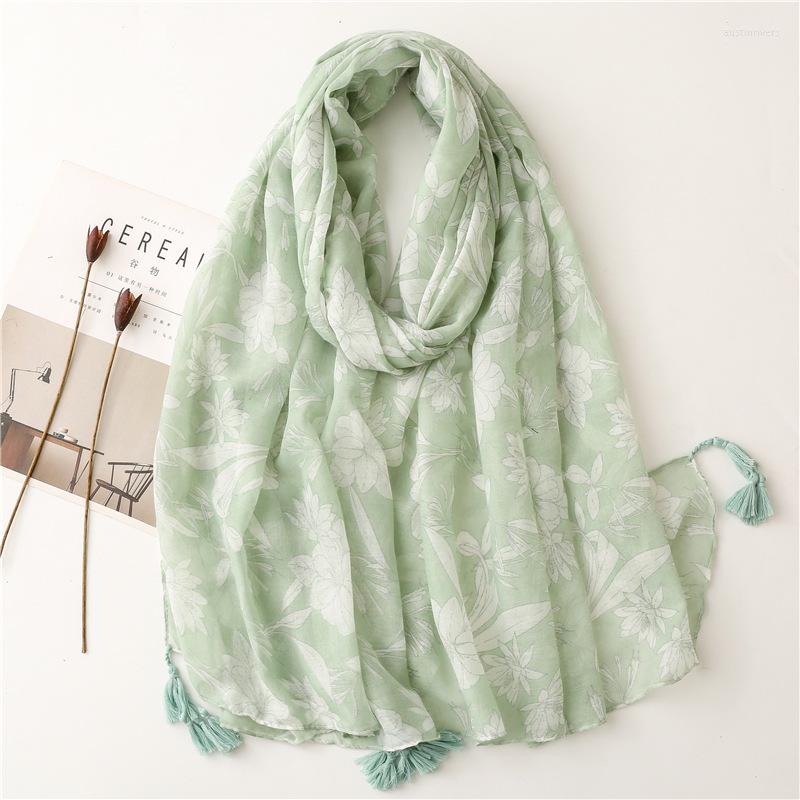 

Scarves 2022 Flower Print Tassel Foulard Scarf Shawls Long Beautiful Beach Hijab Wrap