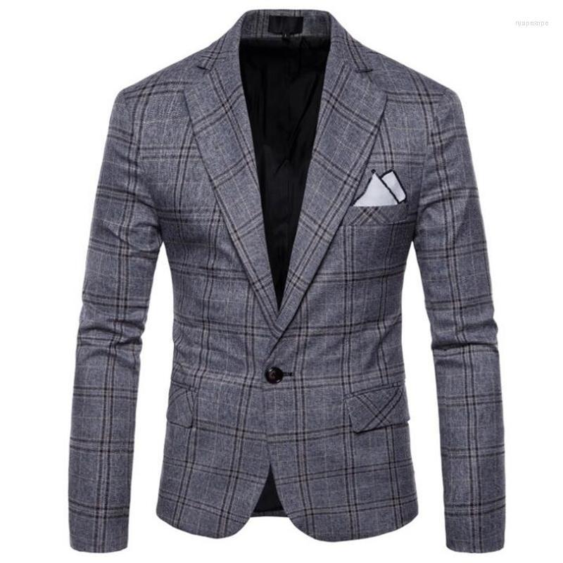 

Men's Suits Men's Casual Business Long Sleeve Plaid Stripes Men Blazer Masculino Slim Fit Casaco Jaqueta Masculina Coats Mens Jacket, Gray