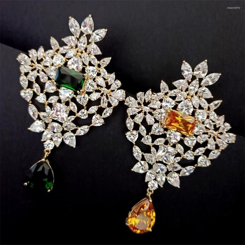 

Brooches OKILY Elegant Sparkling Zircon Court Style Brooch Pins Drop Shape Tassel Vintage Accessories Exquisite Jewellery