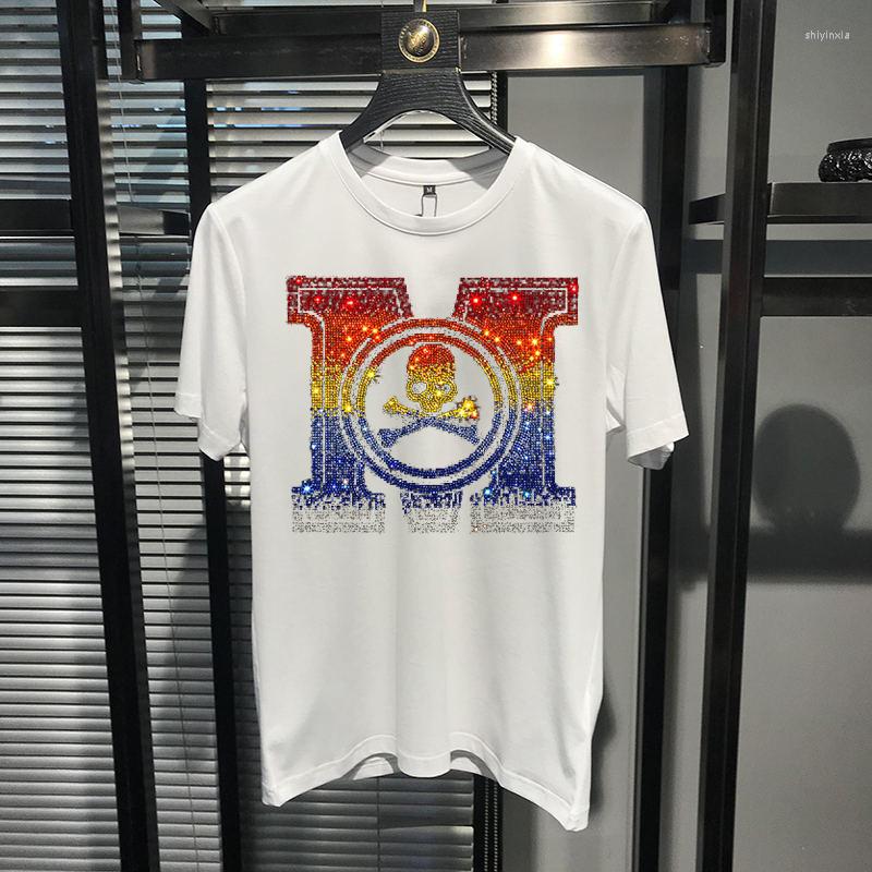 

Men's T Shirts Fashion Luxury Summer T-Shirt With Drilling Skull Letters Short Sleeve Style Brand Top, As shown asian size