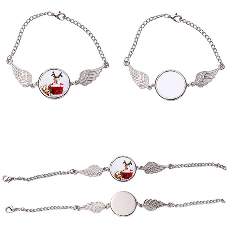 

DIY sublimation blank mens love bracelet for woman silver angle wing transfer printing alloy round bracelet designer Souvenir Family Christmas Gift