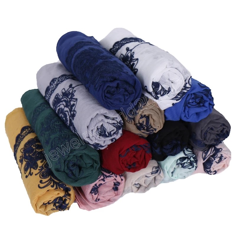 

Cotton Hijabs Embroidered Scarf Women Luxury Islam Turban Winter Scarves Woman Poncho Pashmina In Christmas Gift Cape