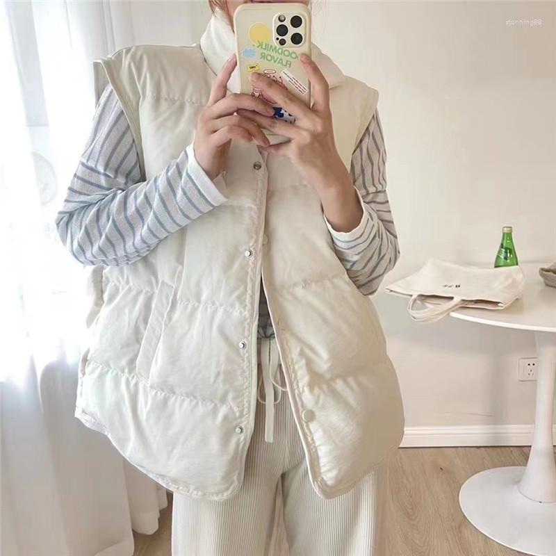 

Women's Vests Ultra Light White Duck Down Vest Coat 2022 Autumn Winter Women Short Sleeveless Waistcoat Lady Casual Warm Oversize Jakcet, Black