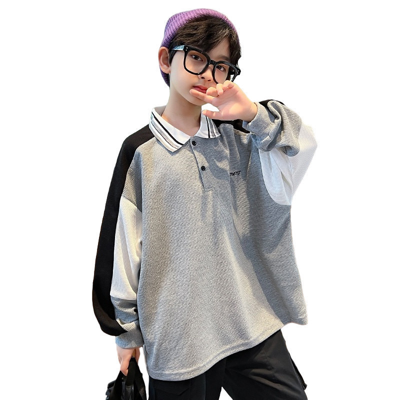 

Pullover Korean Children Sweatshirts for Big Boys Turn Down Collar Tops Fashion Teenage Cotton Loose Sportswear Clothes 8 12 14Y 221010, Gray