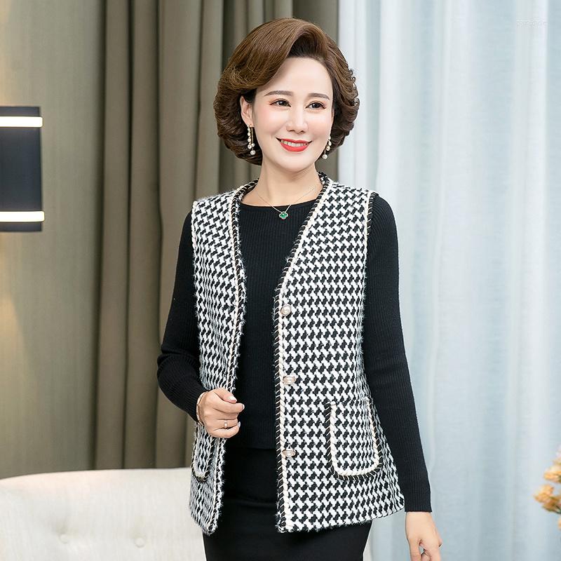 

Women's Vests #0755 Spring Women Plaid Vest Waistcoat Short Outerwear Sleeveless Jacket V-neck Coat Ladies Thin Buttons Vintage, Black white plaid