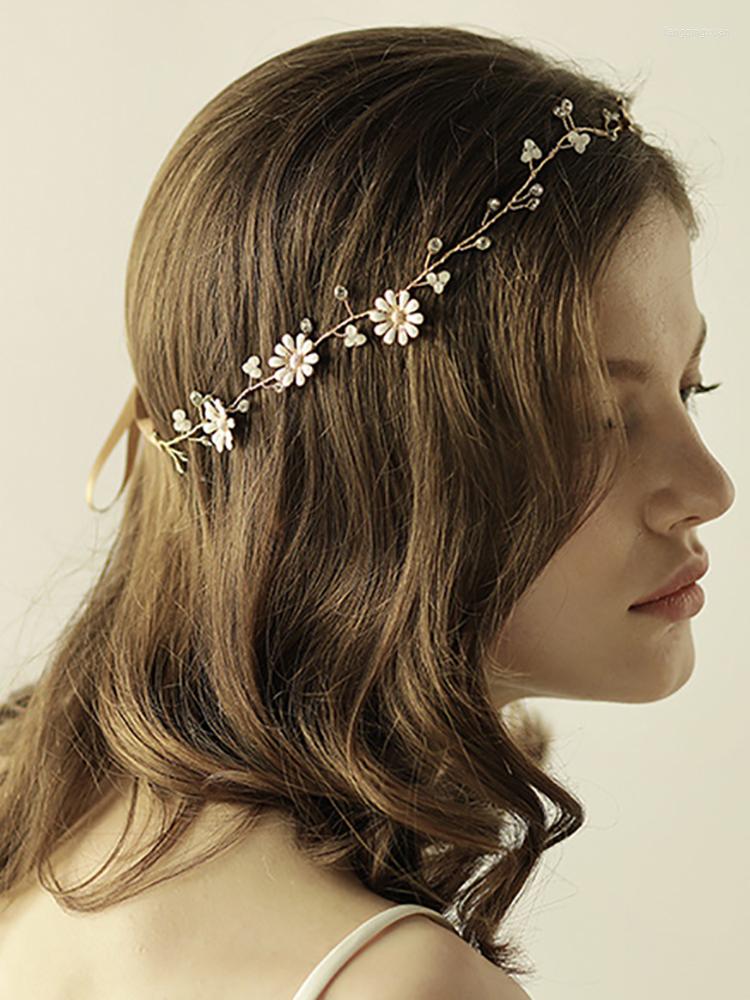 

Headpieces 2022 Arrival Gold Flower Crown Rhinestones Crystal Church Hat Woodland Wedding Headband Bride Hair Accessories