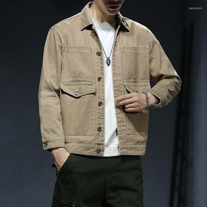 

Men's Jackets Cotton Men's Denim Jacket Plus Size Fashion Big Pocket Korea Spring Autumn Coat Khaki Loose Casual Clothing 5XL 6XL 7XL