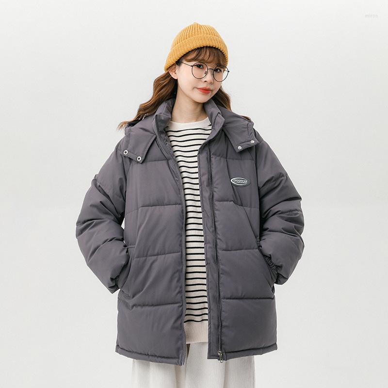 

Women's Trench Coats Fashion Korean Version Thickened 2022 Winter Casual Solid Color Bread Coat Short Loose Student Hooded Warm Cotton Tide, Gray