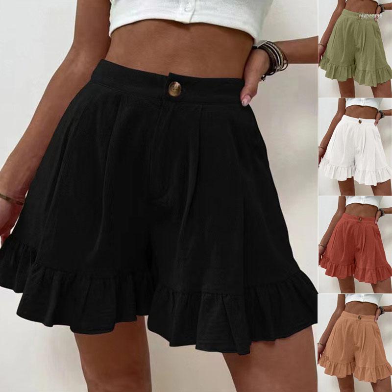 

Women's Shorts Women's Summer For Women Cotton Linen Wide Leg High Waist Khaki Casual Short Pants Ladies Fashion Ruffles A-Line, Black