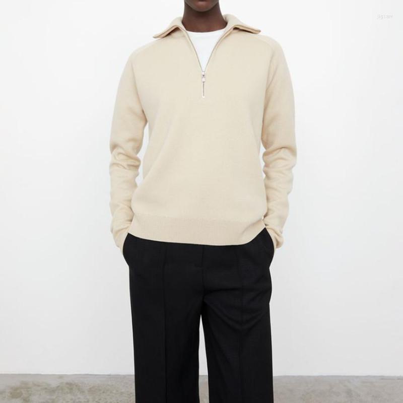 

Women's Sweaters 2022 Spring Women Turn-Down Collar With Half Zipper Knit Sweater Ladies Long Sleeve Straight Stretch Knitwear Pullover Tops, Black