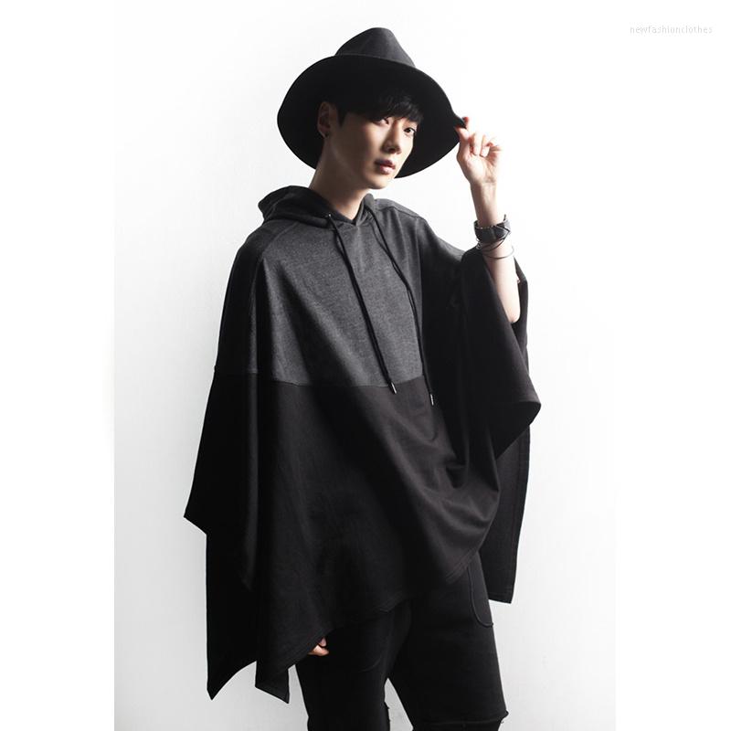 

Men' Hoodies Hip-hop Cape Korean Hooded Jacket Fashion Trendy Men' Cloak Dark Mid-length Tide Bat Shirt Loose Shawl Large Size Fat Cl, Black