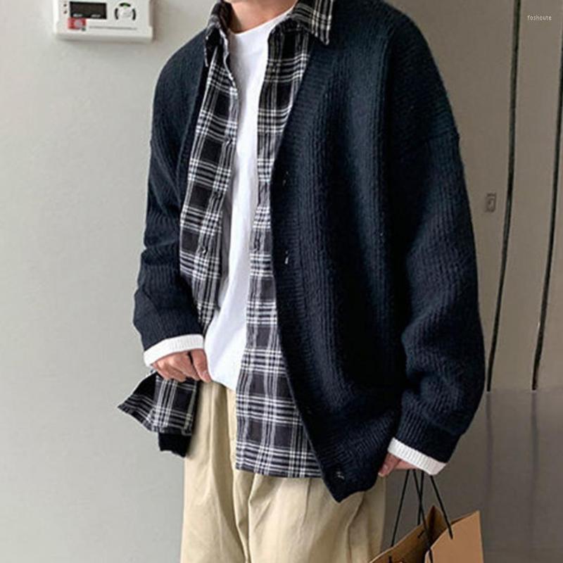 

Men's Sweaters Buttons Stylish Anti-shrink Spring Sweater Coat Preppy Style Men Solid Color For Home, Black