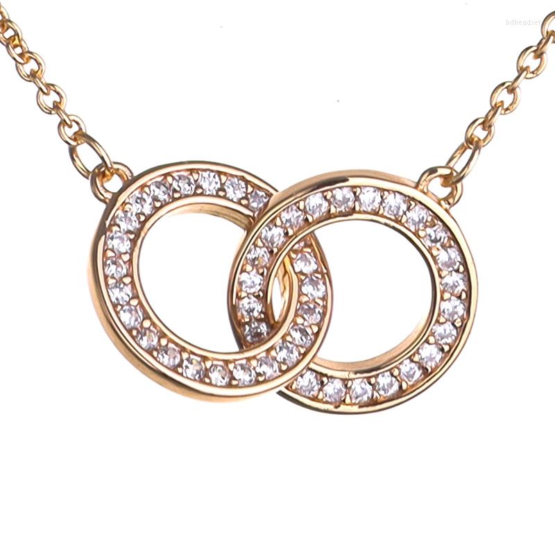 

Choker Chic Elegant Two-Ring Connected Inlaid With Zircon Necklace Trendy Party Jewelry Perfect Gift
