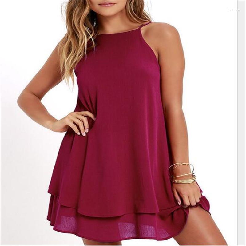 

Casual Dresses Women Boho Beach Dress Summer Fashion Sleeveless Halter Solid Elegant Off Shoulder Loose Sundress Dames Streetwear, White