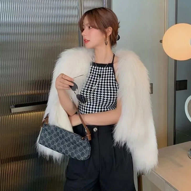 

Women s Fur Faux winter faux fur coat imitation short long sleeves Top fashion temperament Fairy jacket women 221010, Pink