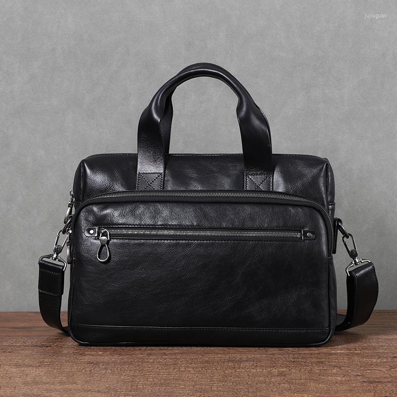 

Briefcases High Quality Briefcase Men's Genuine Leather Bag Office Bags Men Messenger Laptop Shouler Handbag, Black