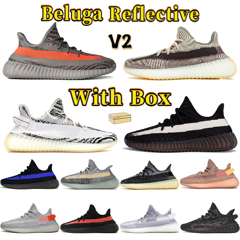 

V2 Running Shoes Beluga Reflective Sneakers Zebra Blue Tint Dazzling Blue Core Black Red Cinder Ash Pearl Cream White Men Women Trainers With Box, Double shoe box
