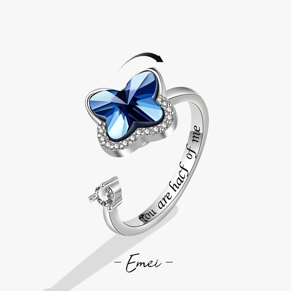 

Spinner Rings With Side Stones Anti Anxiety Ring for Women Cubic Zirconia Adjustable Jewelry Gift