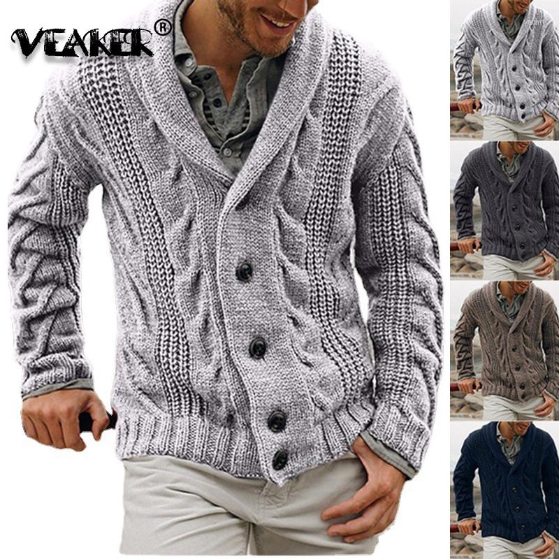 

Men' Sweaters 2022 Brand Sweater Coat Men Autumn Knitted Cardigan Turn Down Collar Thick Solid Color V-Neck Jacket Winter, Brown