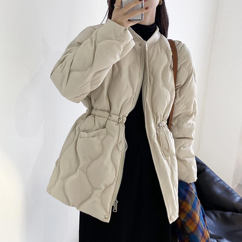 

Women's Down Solid Cotton Padded Coat Women O-Neck Full Sleeve Slim Jacket 2022 Winter Korean Fashion Elegant Thicken Warm Coats Female, Black