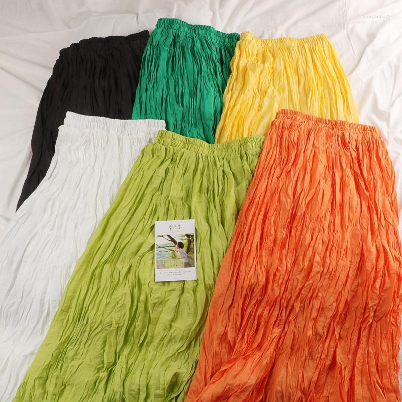 

Skirts 2022 Casual Solid Pleated Women Summer Korean Slim High Waist A-line Skirt All-Match Faldas Mujer Moda Party Mw936, Orange