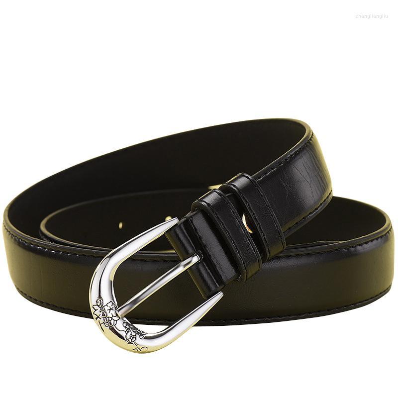 

Belts Fashion Women Belt Trend Carved Alloy Pin Buckle High Quality Solid Color Casual Business BeltBelts, Black
