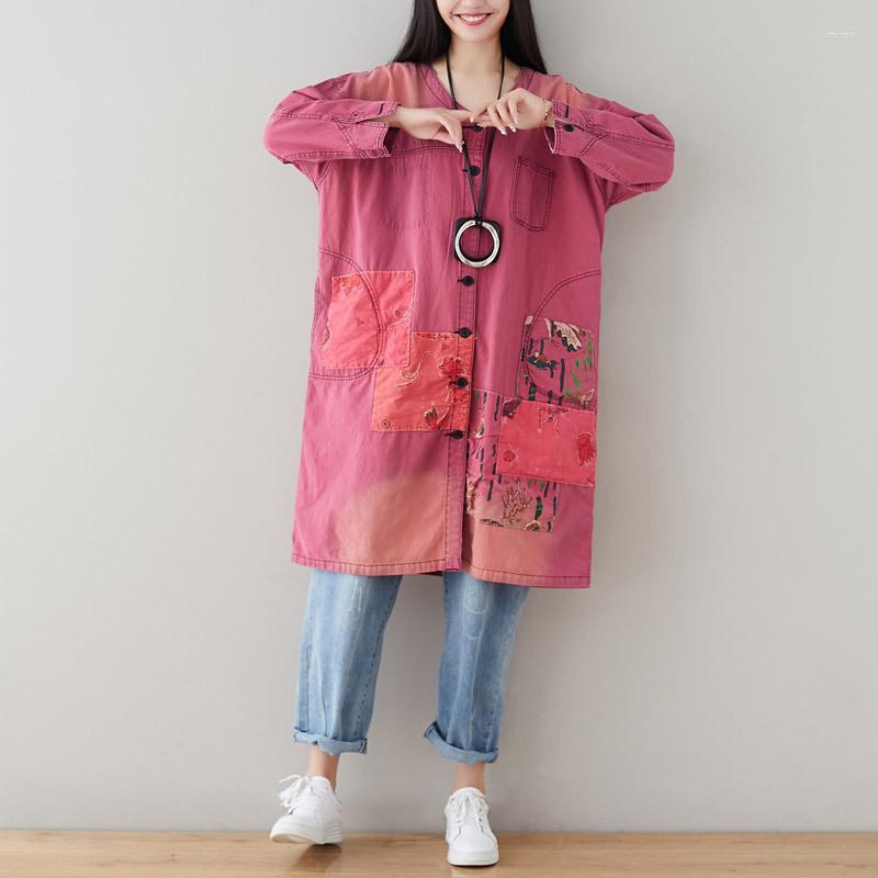 

Women's Trench Coats Oversized Denim Windbreaker Women Long V-neck Cardigan Big Size Single Breasted Cowboy Patchwork, Blue