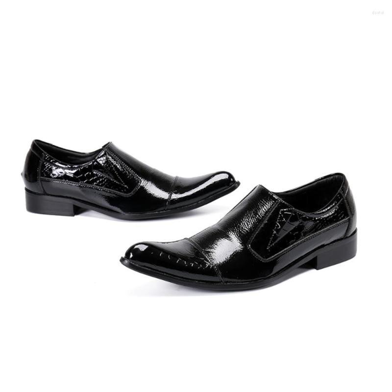 

Dress Shoes Mens Casual Daily Genuine Leather British Patent Pointed Toe Slip-on, Black