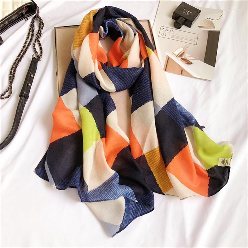 

Scarves 2022 Women Autumn Viscose Shawl Light Color Blocked Plaid Tassel Wrap Pashmina Snood Soft Bufandas Muslim Hijab 180 90cm