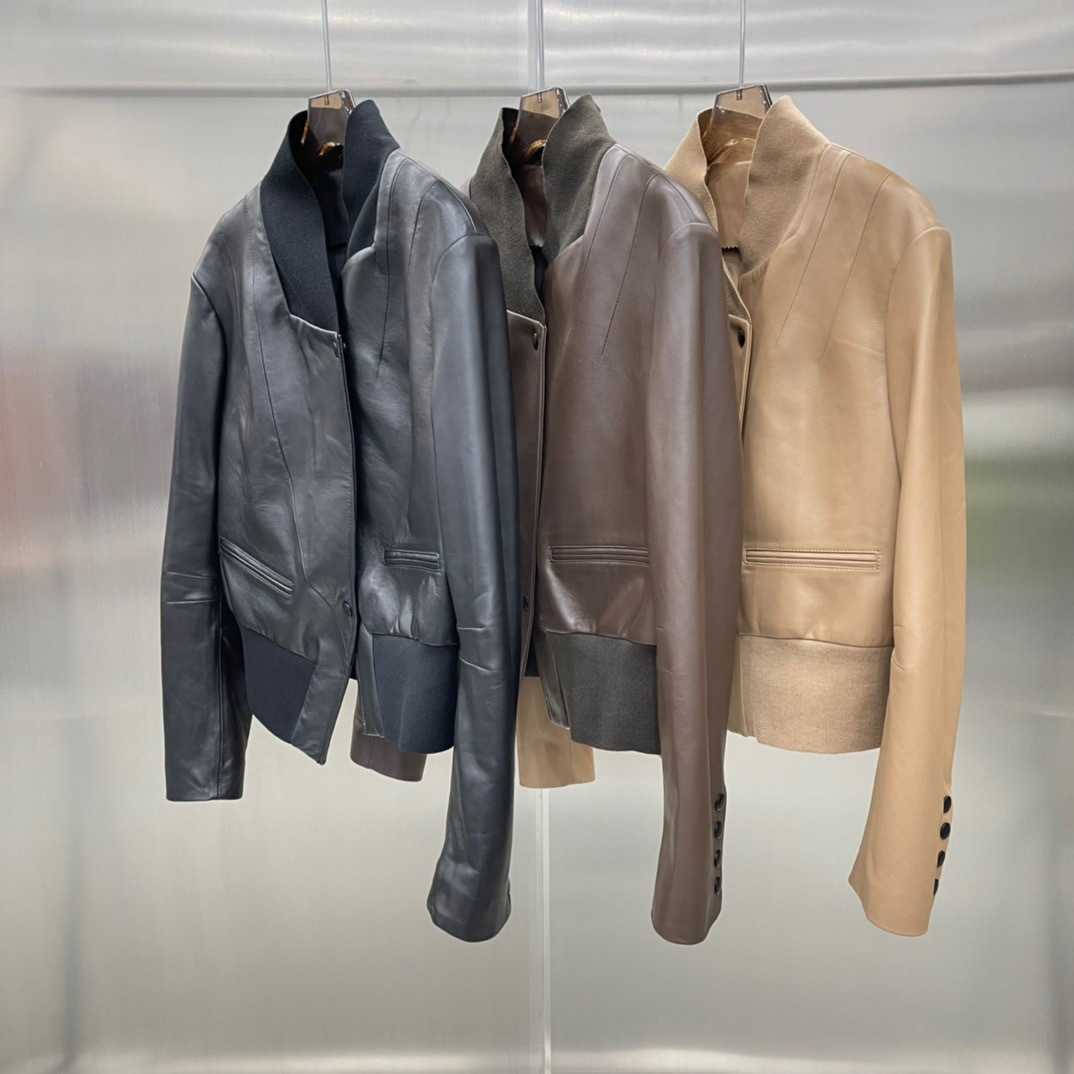 

Women' Jackets Balman Designer style simple thread stand collar waist closing leather sheepskin leather coat Versatile lady coats, Coffee