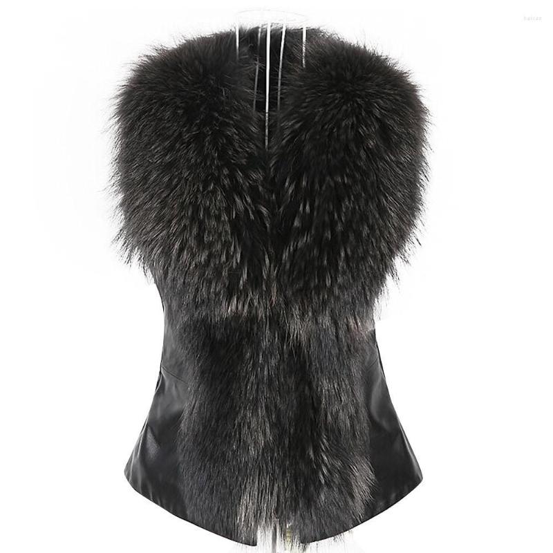 

Women' Vests Women' Faux Fur Vest Fashion PU Leather Winter Body Warm Sleeveless Jacket Collar Coat