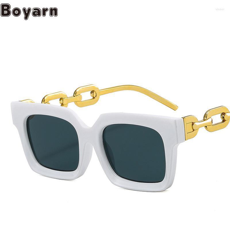 

Sunglasses Boyarn 2022 Fashion Trend Gafas De Sol Metal Chain Leg Glasses Retro Square Large Frame Mesh Red