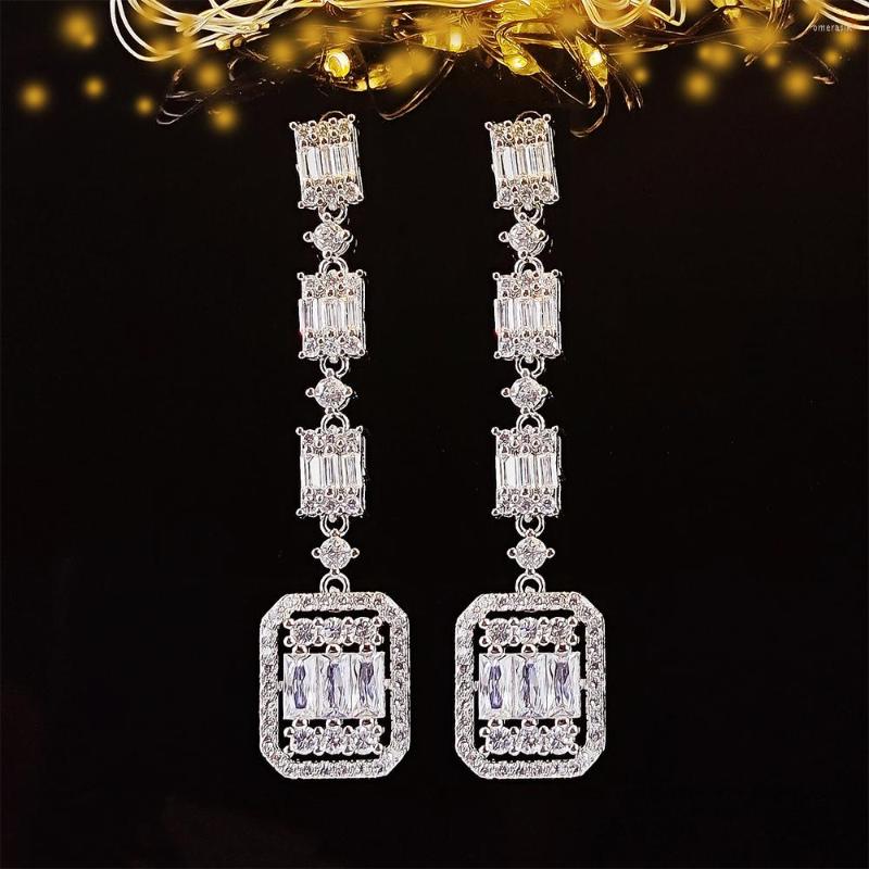 

Dangle Earrings 2022 Luxury Rectangle Silver Color Korean Drop Long Goth For Women Wedding Party Gift Jewelry Bulk E7090