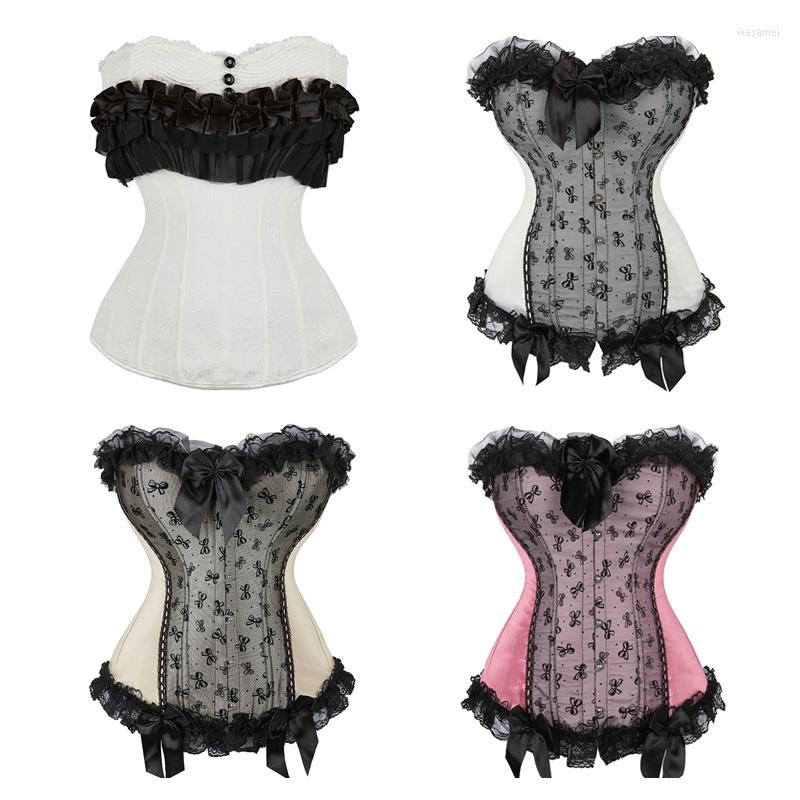 

Bustiers & Corsets Overbust Corset Top Women Floral Victorian Bustier Lace Up Waist Trainer Club Cosplay Dress, 6020--white
