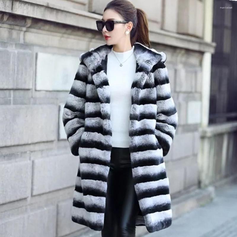 

Women' Fur Real Rex Coat Woman Chinchilla Long 2022 Models Blue And Style Hat 33, Dark grey