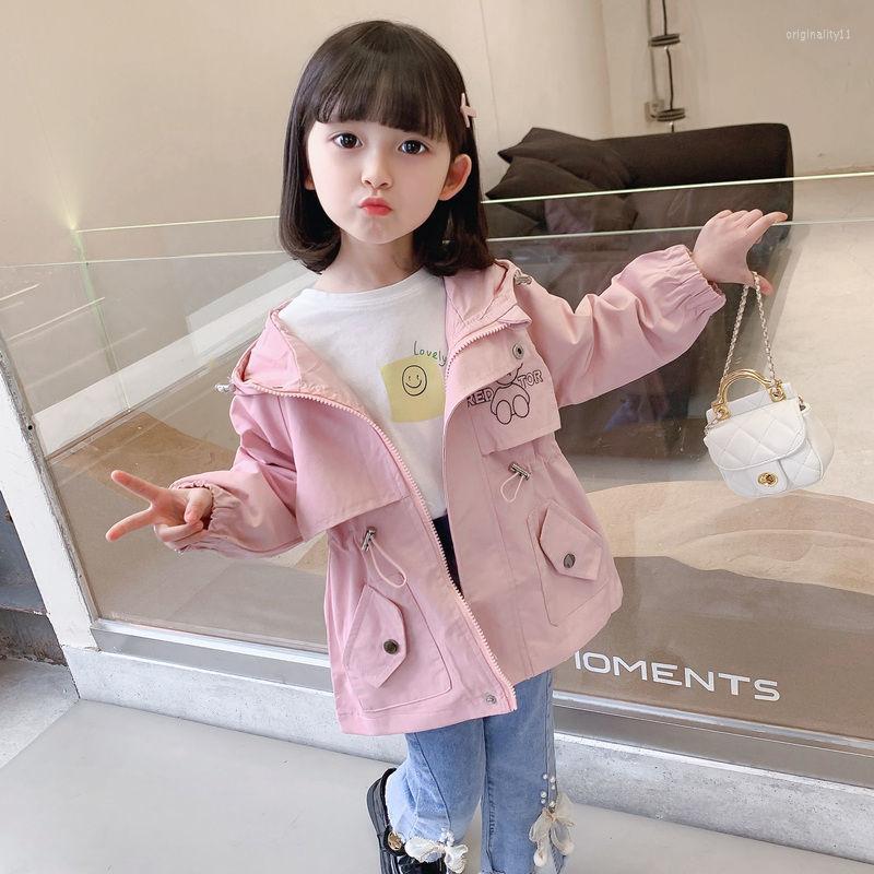 

Coat Girls Windbreaker Spring And Autumn Baby Girl's Hooded Jacket Children's Mid-length Fashion Waist Trench, Pink