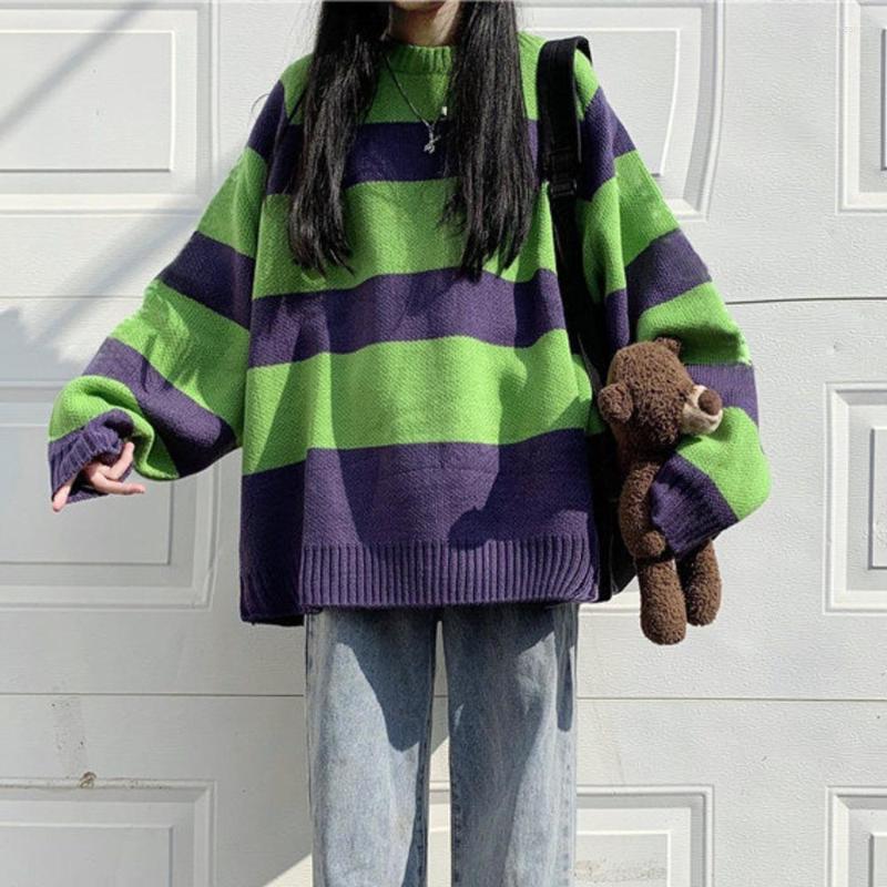 

Women's Sweaters Oversized Pullovers Autumn And Winter Striped Long Sleeve Sweater Women's Korean Lazy Wind Loose Medium Length Top, Picture color