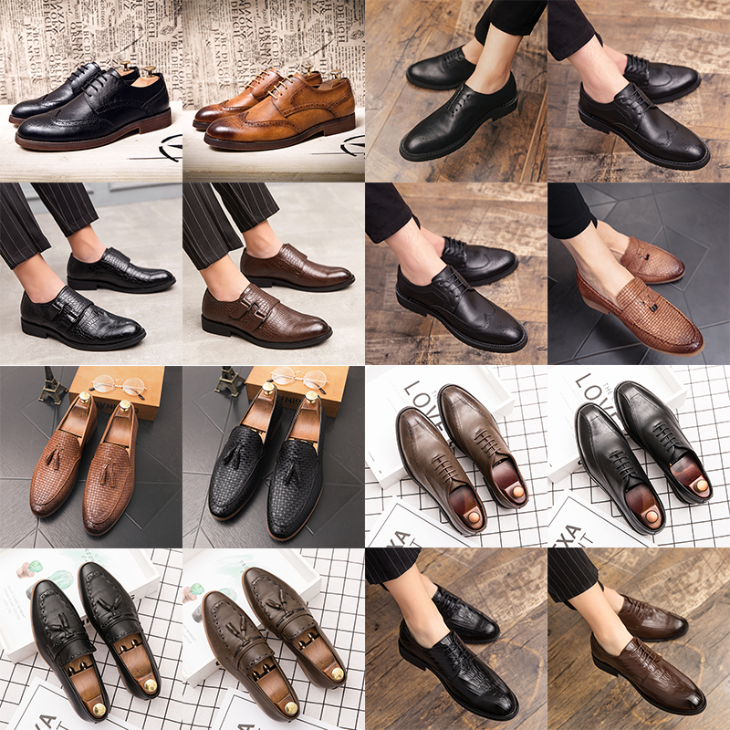 

Luxury brogue oxford shoes pointed toe leather shoes lace up buckle tassel pattern high end men's fashion formal casual slip on shoes multiple sizes, 19879 black