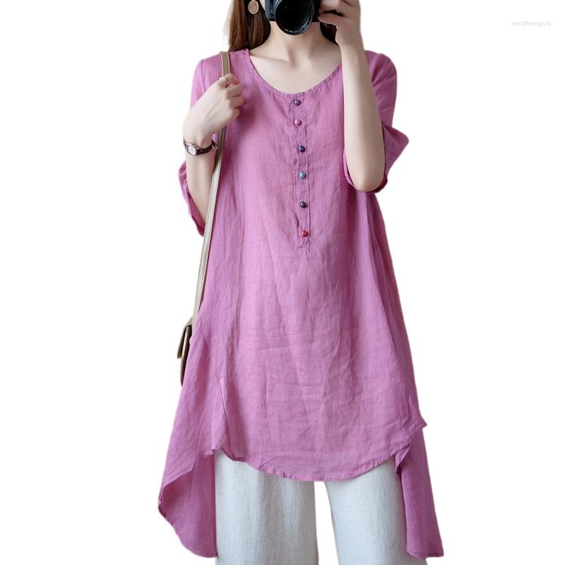 

Ethnic Clothing Traditional Chinese Top Flower Print Hanfu Clothes Oriental Linen Blouse For Women V2102