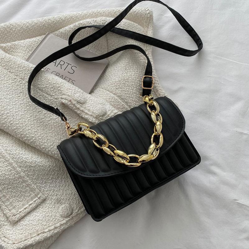 

Evening Bags Winter Fashion Chain Small Handbags For Women High Quality Pu Leather Shoulder Bag Designer Retro Female Crossbody Purse, Black