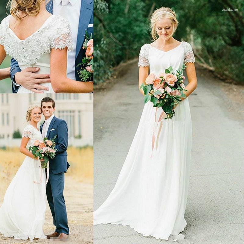 

Wedding Dress Elegant Country Boho Gowns 2022 Vestido De Novia A Line Applique Beaded Chiffon Bridal Handmade Dresses, White